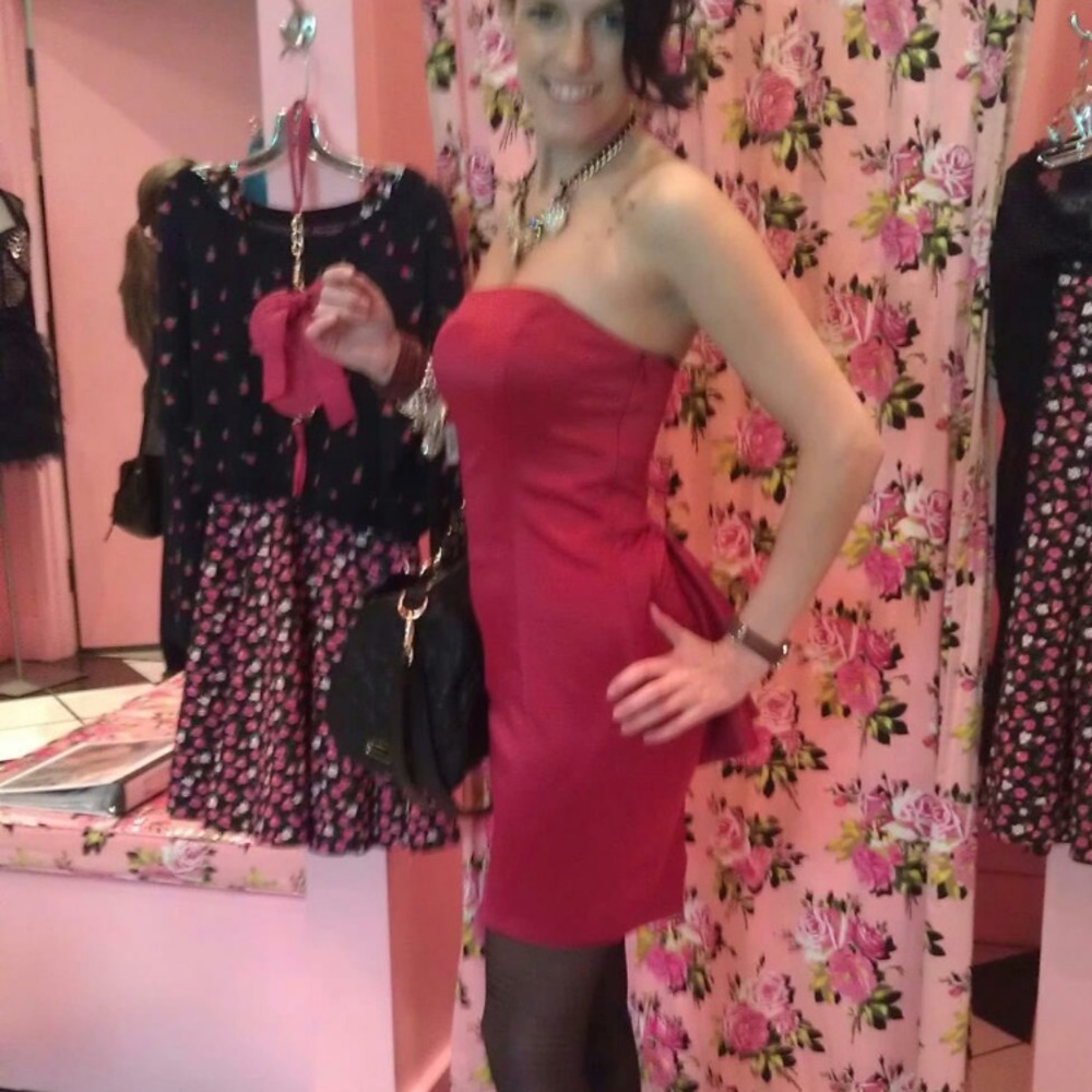 Betsey Johnson red satin tail feather dress